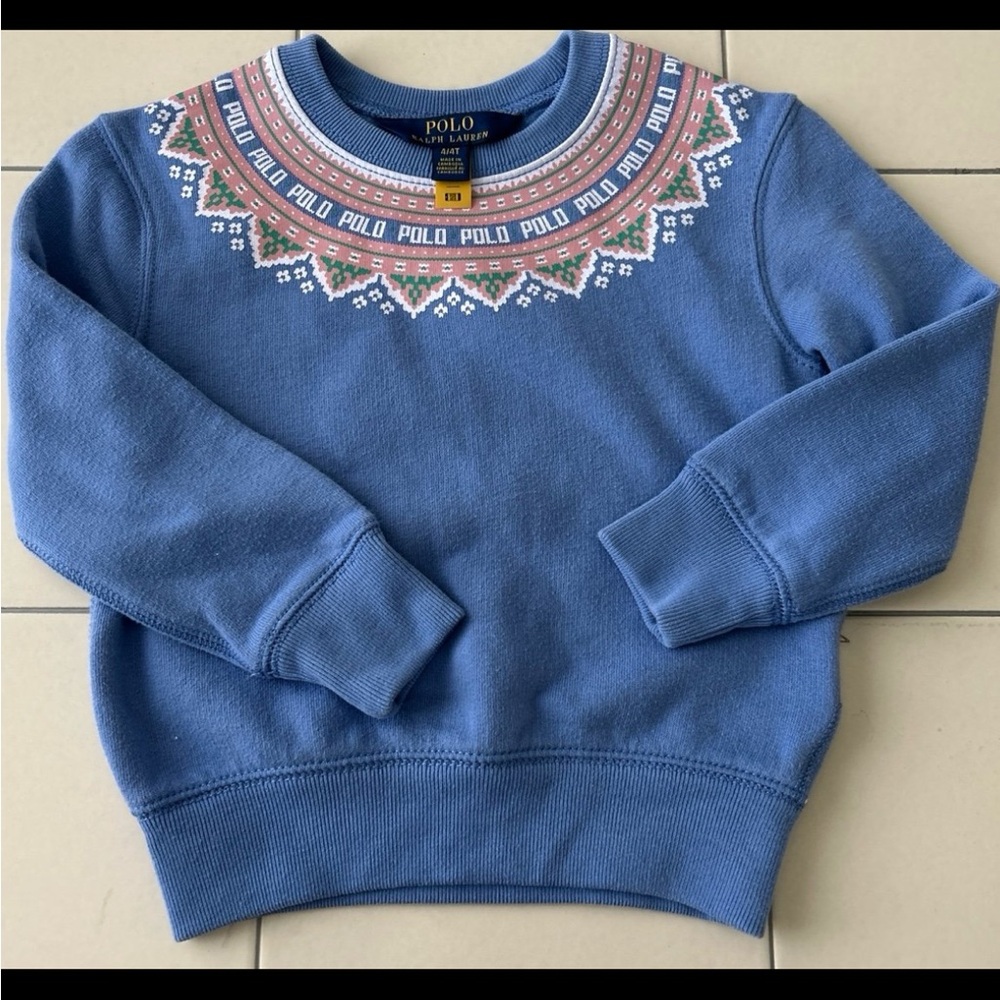 Ralph Lauren Blue Kids Sweatshirt with Pink and White Accents